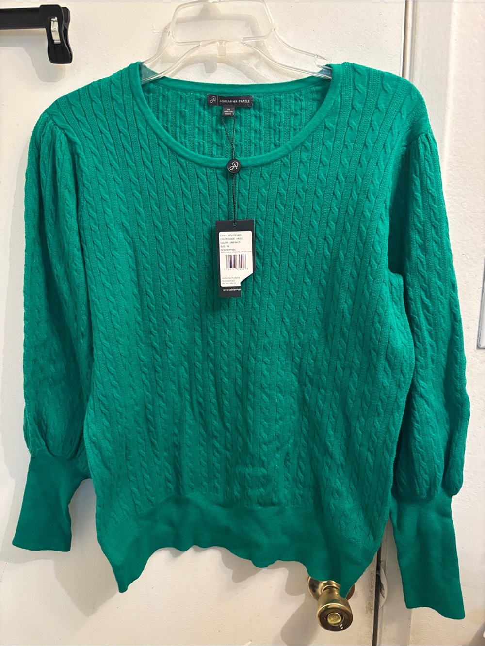 Adriana Papell Medium Green Cable-Knit Sweater